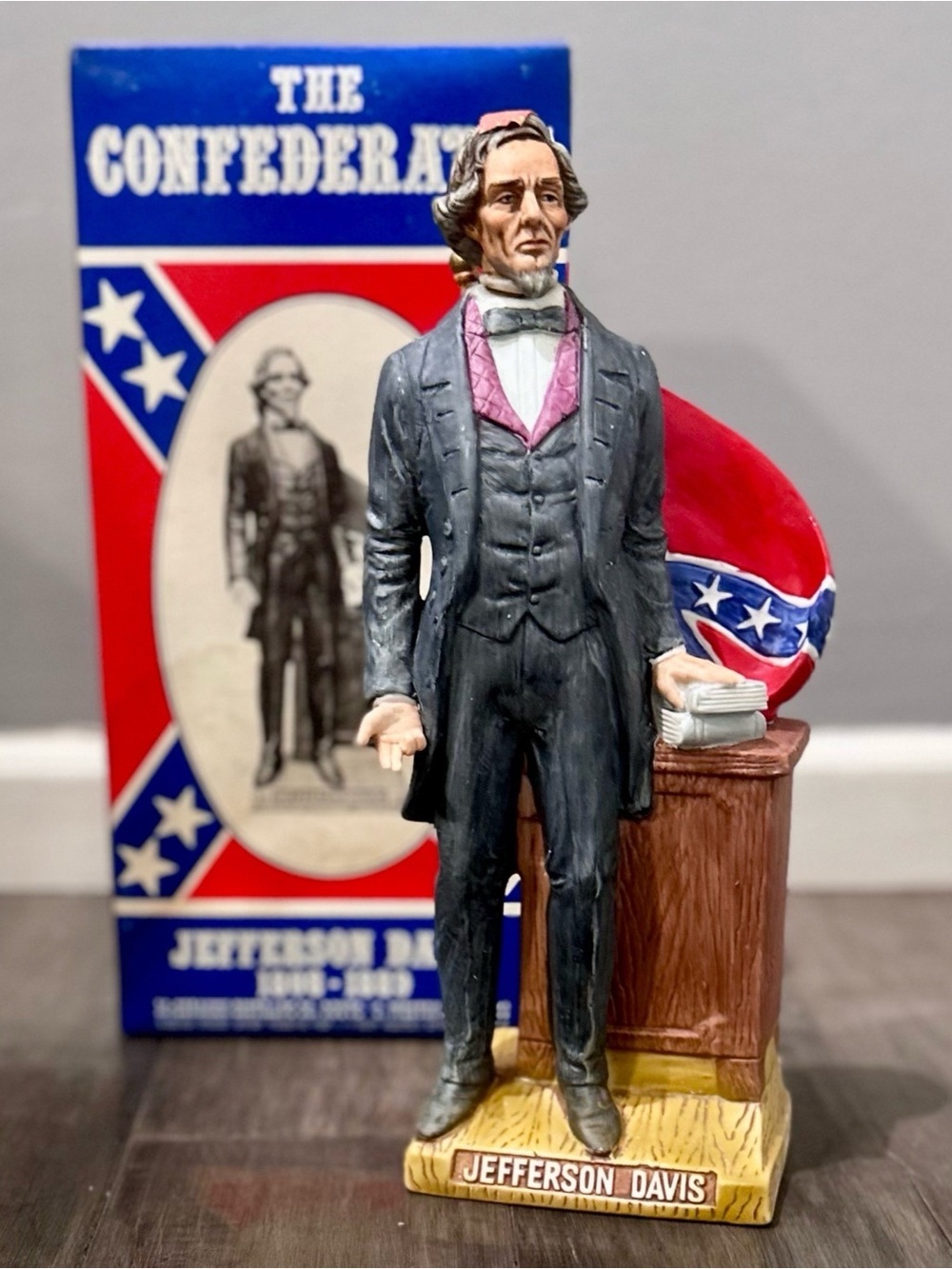 Vintage Jefferson Davis Whiskey Decanter with Confederate Flag